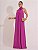 VESTIDO LONGO CREPE DE SEDA FRENTE ÚNICA COM  DETALHE FLOR MA GOLA FUCSIA - Imagem 1