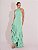 VESTIDO LONGO CREPE DE SEDA GOLA ALTA CAMADAS NA PONTA VERDE TIFFANY - Imagem 1
