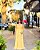 VESTIDO LONGO CHIFFON LISO COM DETALHE PLISSADO DECOTE V AMARELO - Imagem 1