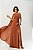 VESTIDO CHIFFON OMBRO SÓ MANGA LONGA PLISSADA DETALHE PLISSADO LATERAL TERRACOTA - Imagem 1