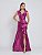VESTIDO LONGO ZIBELINE COM DETALHE NO DECOTE DETALHE BABADO ABAIXO DA CINTURA FUCSIA - Imagem 1