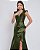 VESTIDO LONGO ZIBELINE COM DETALHE NO DECOTE DETALHE BABADO ABAIXO DA CINTURA VERDE OLIVA - Imagem 2