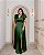 VESTIDO LONGO SEDA MANGA CURTA COM BABADOS VERDE ESMERALDA - Imagem 1
