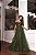 VESTIDO LONGO MICROTULLE OMBRO A OMBRO  CAMADAS VERTICAIS VERDE OLIVA - Imagem 1