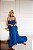 VESTIDO CREPE SEDA COM DETALHE CRUZADO ABAIXO DO BUSTO SAIA COM BABADO LATERAL AZUL ROYAL - Imagem 3