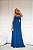 VESTIDO CREPE SEDA COM DETALHE CRUZADO ABAIXO DO BUSTO SAIA COM BABADO LATERAL AZUL ROYAL - Imagem 1