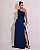 VESTIDO LONGO SEDA OMBRO SÓ COM CORTE GODÊ  CINTO AZUL ROYAL - Imagem 1