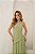 VESTIDO LONGO CREPE SEDA FLUIDO COM DETALHE CAMADA ACIMA DA SAIA VERDE OLIVA - Imagem 2