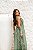 VESTIDO LONGO GOLA ALTA COM BORDADO DETALHE BABADO VERTICAL DOS LADOS VERDE OLIVA - Imagem 3