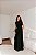 VESTIDO LONGO GOLA ALTA COM BORDADO DETALHE BABADO VERTICAL DOS LADOS PRETO - Imagem 1