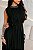 VESTIDO LONGO GOLA ALTA COM BORDADO DETALHE BABADO VERTICAL DOS LADOS PRETO - Imagem 3