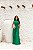 VESTIDO LONGO GOLA ALTA COM BORDADO DETALHE BABADO VERTICAL DOS LADOS VERDE ESMERALDA - Imagem 1