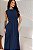 VESTIDO LONGO GOLA ALTA COM BORDADO DETALHE BABADO VERTICAL DOS LADOS AZUL MARINHO - Imagem 2