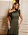 VESTIDO CHIFFON COM DETALHE BABADO OMBRO SÓ SAIA PLISSADA  VERDE OLIVA - Imagem 2