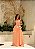 VESTIDO LONGO CHIFFON COM ECHARPE DETALHE PEPLUM COM CAMADAS CORAL - Imagem 1