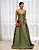 VESTIDO ZIBELINE LONGO ALCINHA COM SAIA AMPLA  E ESTRUTURADA DECOTE V VERDE OLIVA - Imagem 1