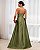 VESTIDO ZIBELINE LONGO ALCINHA COM SAIA AMPLA  E ESTRUTURADA DECOTE V VERDE OLIVA - Imagem 2