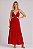 VESTIDO LONGO CREPE DECOTE V COM ARGOLA AMARRAÇÃO NAS COSTAS SAIA LISA VERMELHO - Imagem 1