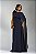 VESTIDO LONGO CHIFFON COM CAPA DETALHE FLOR NO OMBRO SAIA LISA AZUL MARINHO - Imagem 1