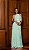 VESTIDO LONGO CHIFFON FRENTE ÚNICA COM BABADOS VERTICAIS E DETALHE FLOR VERDE MENTA - Imagem 1