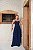 VESTIDO LONGO CHIFFON DRAPEADO CENTRAL NO BUSTO SAIA FLUIDA COM CAMADAS ASSIMÉTRICAS AZUL MARINHO - Imagem 1
