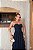 VESTIDO LONGO CHIFFON DRAPEADO CENTRAL NO BUSTO SAIA FLUIDA COM CAMADAS ASSIMÉTRICAS AZUL MARINHO - Imagem 2