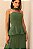 VESTIDO LONGO DECOTE CORAÇÃO COM RECORTE NA CINTURA DETALHE BABADO PEPLUM E SAIA PLISSADA VERDE OLIVA - Imagem 1