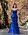 VESTIDO LONGO ZIBELINE  TOMARA DECOTE CORAÇÃO QUE CAIA COM PEPLUM AZUL ROYAL - Imagem 1
