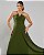 VESTIDO LONGO  ALCINHA E DECOTE V COM DETALHE  DRAPEADO E SAIA PLISSADA  VERDE OLIVA - Imagem 2