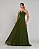VESTIDO LONGO  ALCINHA E DECOTE V COM DETALHE  DRAPEADO E SAIA PLISSADA  VERDE OLIVA - Imagem 1