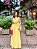 VESTIDO LONGO MICROTULE COM DECOTE V ACINTURADO AMARELO MANTEIGA - Imagem 1