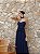 VESTIDO LONGO CHIFFON COM DECOTE V PLISSADO COM DETALHE NA CINTURA AZUL MARINHO - Imagem 1