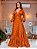 VESTIDO LONGO DEVORÊ MANGA LONGA COM RENDA DECOTE EM V TERRACOTA PR - Imagem 3