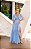 VESTIDO LONGO MICROTULE DETALHE TRANÇA CINTURA MANGUINHA  FENDA LATERAL AZUL SERENITY - Imagem 1