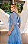VESTIDO LONGO MICROTULE DETALHE TRANÇA CINTURA MANGUINHA  FENDA LATERAL AZUL SERENITY - Imagem 2