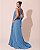 VESTIDO LONGO CHIFFON FRENTE ÚNICA PLISSADO SOBREPOSTO AZUL COBALTO - Imagem 2
