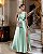 VESTIDO LONGO ZIBELINE  BUSTO DRAPEADO DETALHE FLOR NA CINTURA VERDE MENTA - Imagem 1