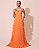 VESTIDO LONGO ALCINHA CHIFFON BABADOS NA LATERAL SAIA PLISSADA LARANJA - Imagem 1