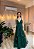 VESTIDO LONGO MICROTULE DECOTE V E CAMADAS FLUIDAS ELEGANTES VERDE PETRÓLEO - Imagem 1