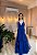 VESTIDO LONGO MICROTULE DECOTE V E CAMADAS FLUIDAS ELEGANTES AZUL ROYAL - Imagem 1