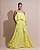 VESTIDO LONGO PLISSADO COM BABADOS EM CAMADAS MOVIMENTO FLUIDO AMARELO MANTEIGA - Imagem 1