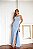 VESTIDO LONGO DE ALÇAS FINAS COM DRAPEADO BUSTO E AMARRAÇÃO COM DETALHE FLOR  AZUL SERENITY - Imagem 1