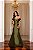 VESTIDO LONGO ZIBELINE OMBRO A OMBRO ACINTURADO DECOTE CORAÇÃO VERDE OLIVA - Imagem 1