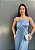 VESTIDO LONGO SEDA TOMARA QUE CAIA METADE PLISSADO METADE LISO FENDA FRENTE AZUL SERENITY - Imagem 1