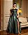VESTIDO LONGO ZIBELINE GLOSS DETALHE FLOR  NO DECOTE ACINTURADO VERDE OLIVA - Imagem 1