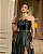 VESTIDO LONGO ZIBELINE GLOSS DETALHE FLOR  NO DECOTE ACINTURADO VERDE OLIVA - Imagem 2