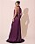 VESTIDO LONGO SEDA GOLA ALTA COM DRAPEADO DETALHE NA CINTURA COM  BABADO ROXO - Imagem 2