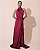 VESTIDO LONGO SEDA GOLA ALTA COM DRAPEADO DETALHE NA CINTURA COM  BABADO FUCSIA - Imagem 1