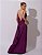 VESTIDO LONGO SEDA DECOTE DRAPEADO LISO DECOTE V NAS COSTAS COM CAMADA SOBREPOSTA ROXO - Imagem 2