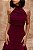 VESTIDO LONGO CHIFON GOLA ALTA DRAPEADO COM CAMADAS VERTICAIS MARRON - Imagem 3